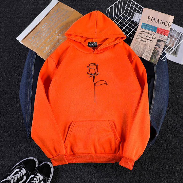 Unisex Kapuzenpullover mit minimalistischer Rosenlinien-Illustration, Kängurutasche und angerautem Innenfutter – Auréline