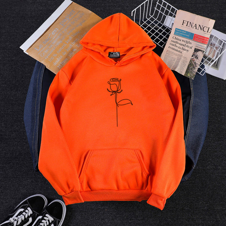 Unisex Kapuzenpullover mit minimalistischer Rosenlinien-Illustration, Kängurutasche und angerautem Innenfutter – Auréline