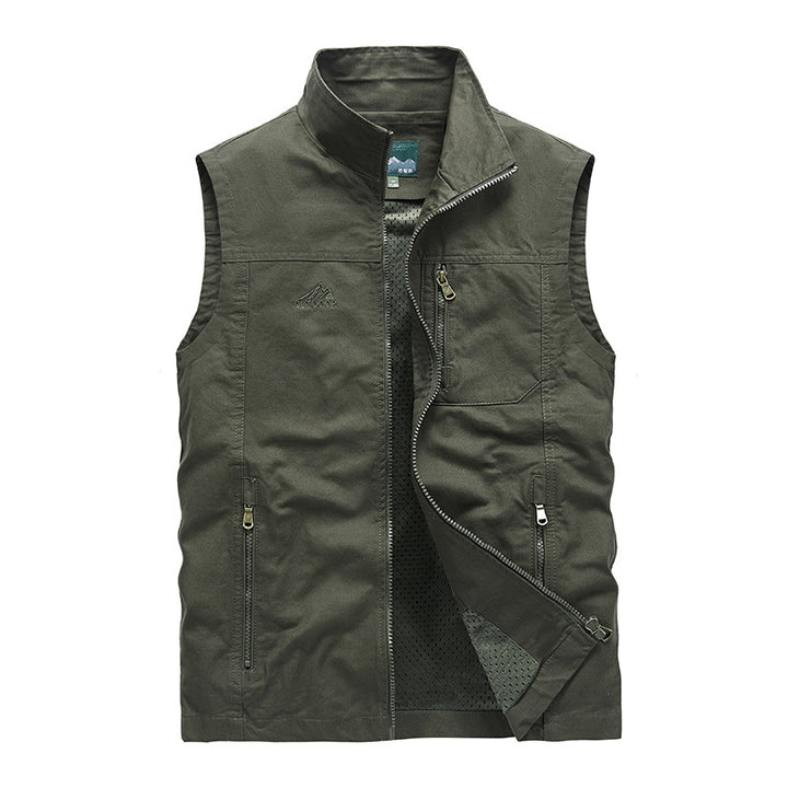 Herren Ärmellose leichte Canvas-Utility-Weste mit atmungsaktivem Mesh-Futter, windabweisender Front und mehreren Reißverschlusstaschen Echoarchiv