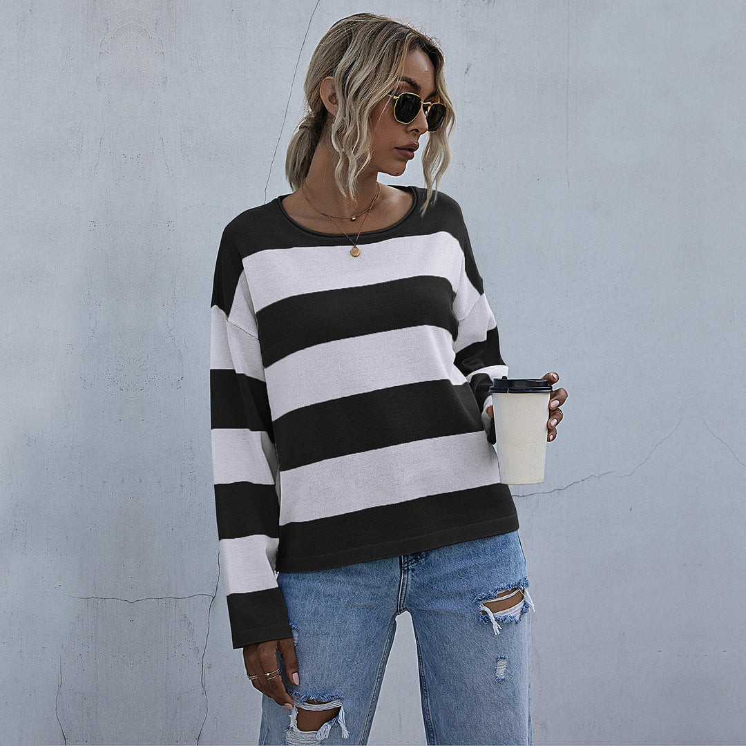 Damen Lässiger Streifenpullover mit weitem Schnitt Echo Archiv