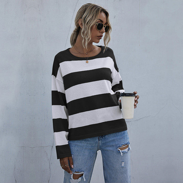 Damen Lässiger Streifenpullover mit weitem Schnitt Echo Archiv