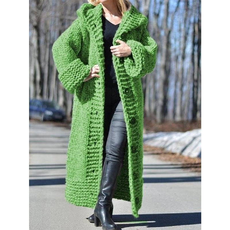 Damen Oversize Grobstrick Maximantel mit Kapuze und Knopfleiste Echo Archiv
