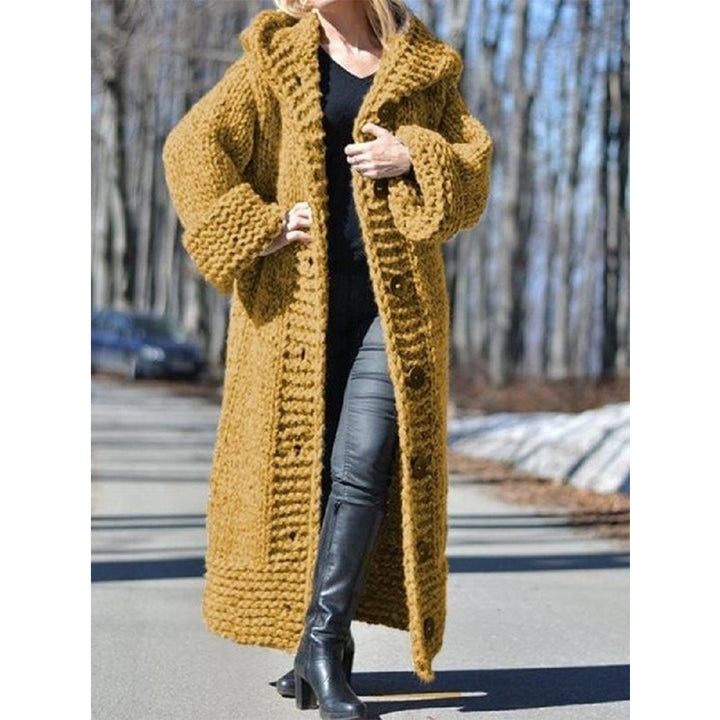 Damen Oversize Grobstrick Maximantel mit Kapuze und Knopfleiste Echo Archiv