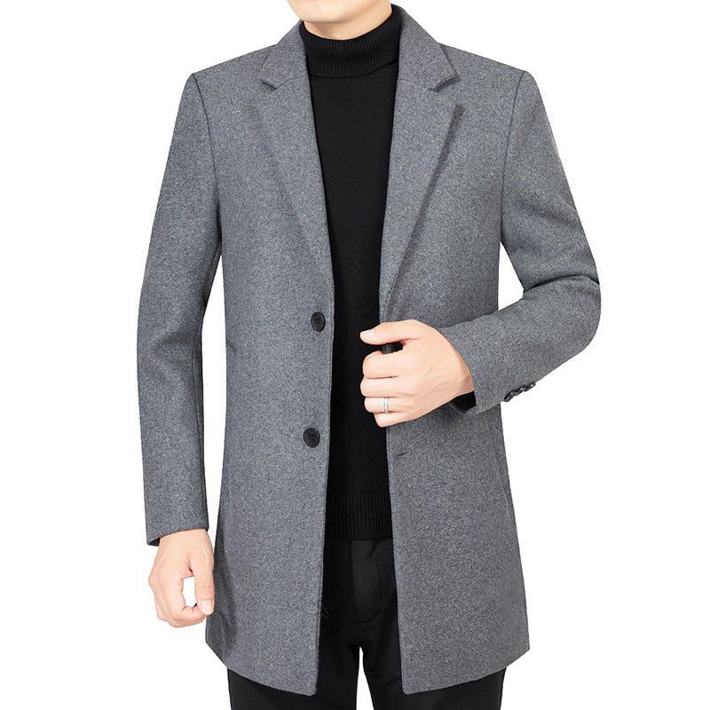 Herren Eleganter taillierter Wollmix-Mantel mit Notch-Revers und Zweiknopfverschluss – Montevé