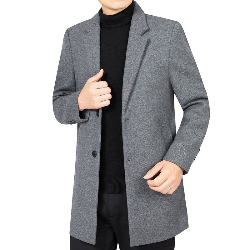 Herren Eleganter taillierter Wollmix-Mantel mit Notch-Revers und Zweiknopfverschluss – Montevé