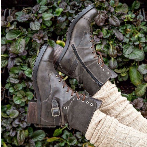 Damen nan knöchelhohe Schnürstiefel mit Velourskragen, dekorativer Schnalle und dämpfender Profilsohle Echo Archiv