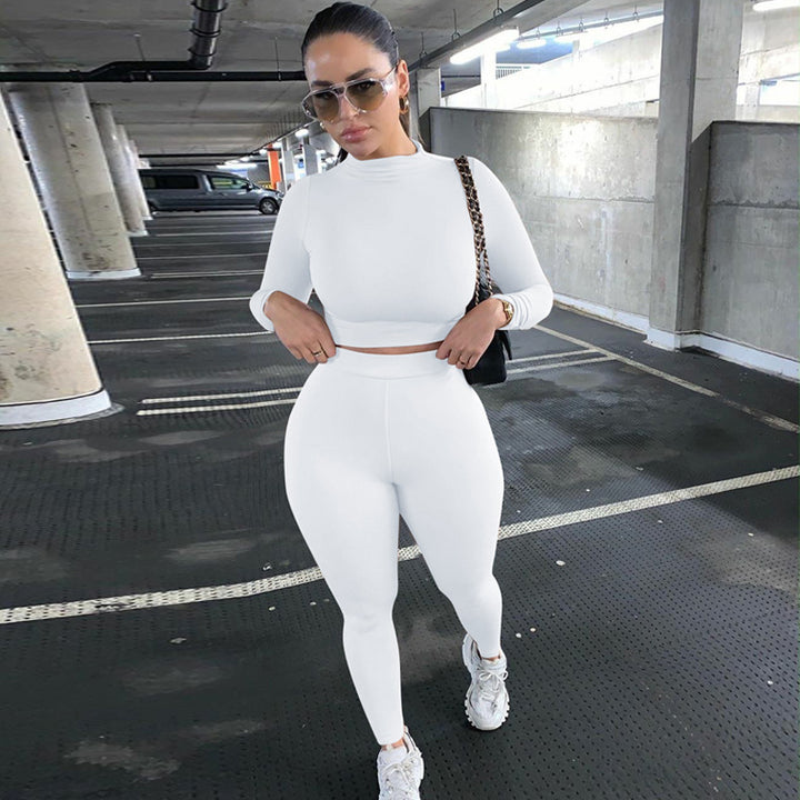 Damen Figurbetontes Sport-Zweiteiler-Set mit Langarm-Crop-Top und hochtaillierten Leggings – Orélia