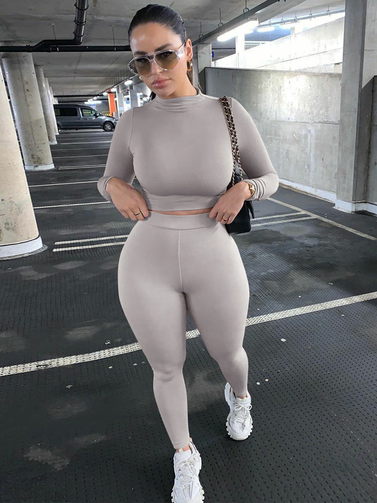 Damen Figurbetontes Sport-Zweiteiler-Set mit Langarm-Crop-Top und hochtaillierten Leggings – Orélia