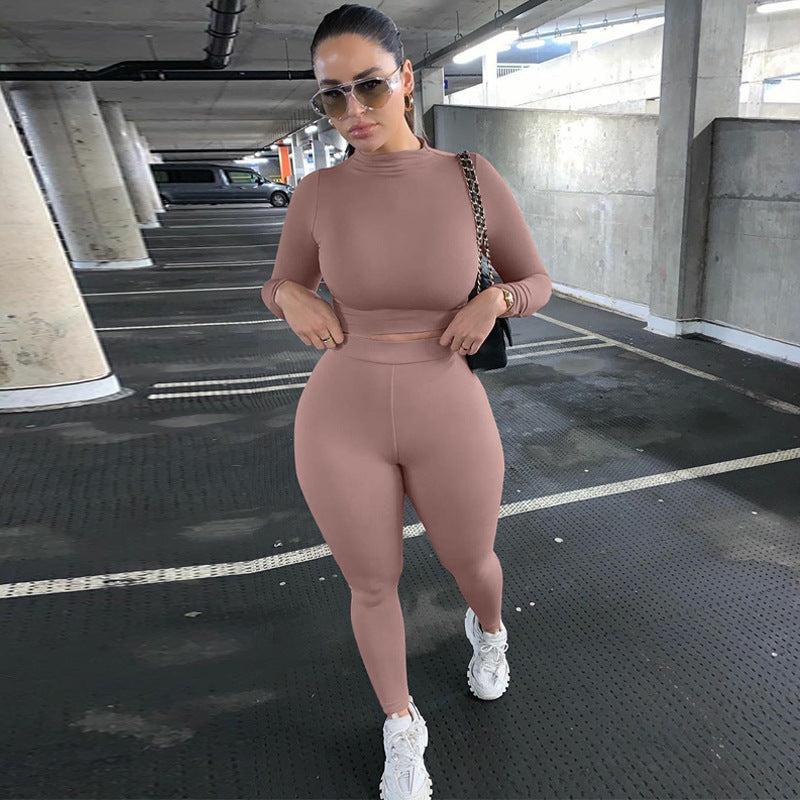 Damen Figurbetontes Sport-Zweiteiler-Set mit Langarm-Crop-Top und hochtaillierten Leggings – Orélia
