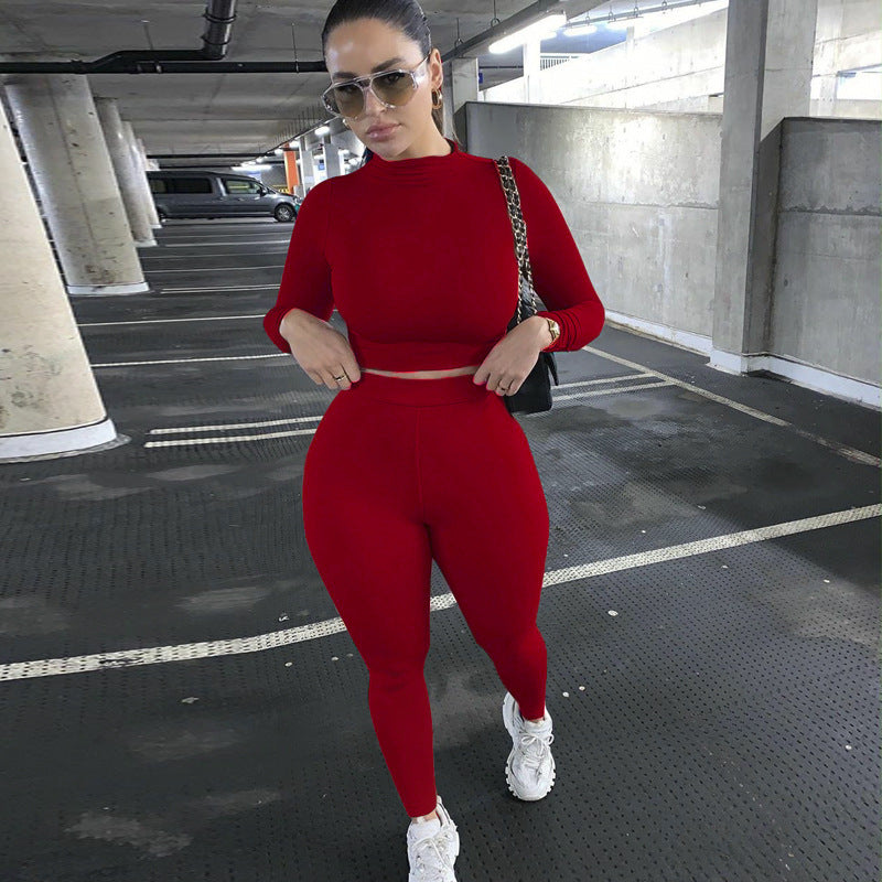 Damen Figurbetontes Sport-Zweiteiler-Set mit Langarm-Crop-Top und hochtaillierten Leggings – Orélia