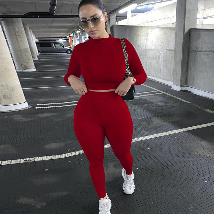 Damen Figurbetontes Sport-Zweiteiler-Set mit Langarm-Crop-Top und hochtaillierten Leggings – Orélia