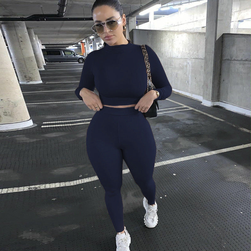 Damen Figurbetontes Sport-Zweiteiler-Set mit Langarm-Crop-Top und hochtaillierten Leggings – Orélia