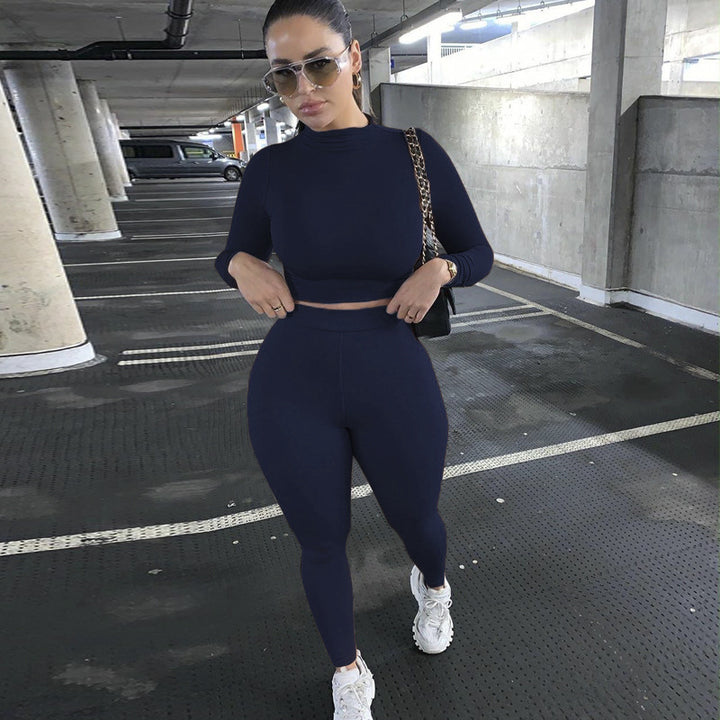 Damen Figurbetontes Sport-Zweiteiler-Set mit Langarm-Crop-Top und hochtaillierten Leggings – Orélia
