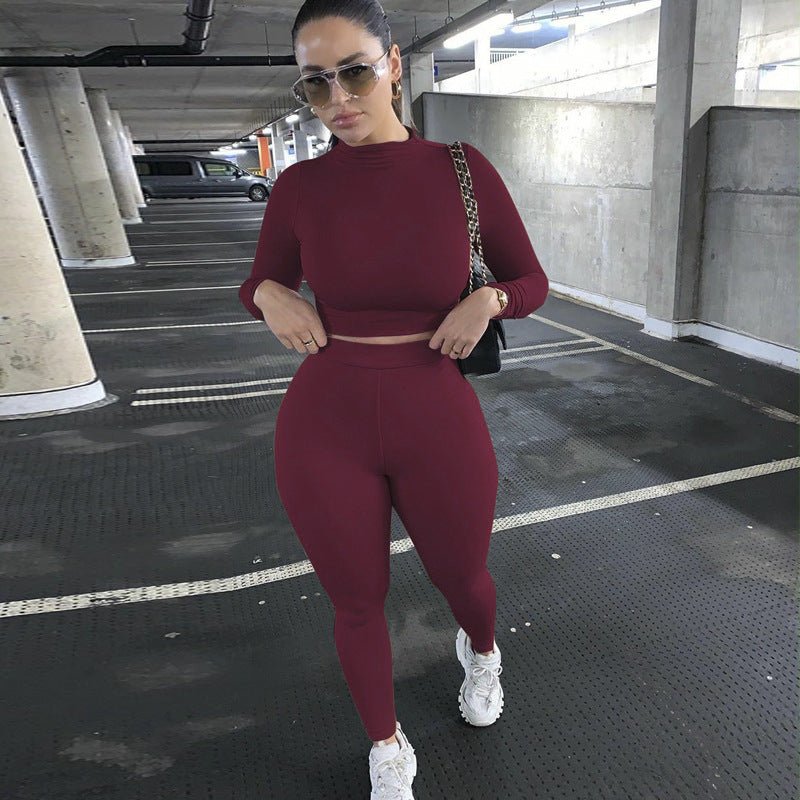 Damen Figurbetontes Sport-Zweiteiler-Set mit Langarm-Crop-Top und hochtaillierten Leggings – Orélia