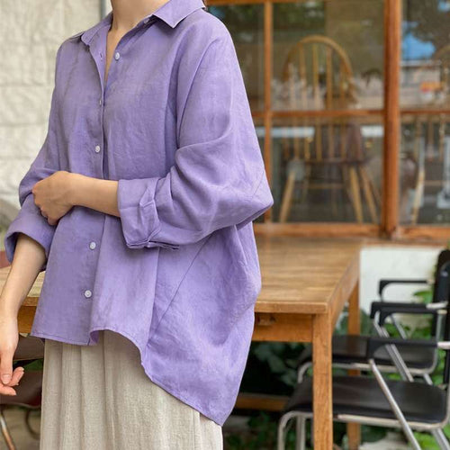 Damen Leichte Oversize-Leinenbluse mit Hemdkragen und abgerundetem Saum Echoarchiv