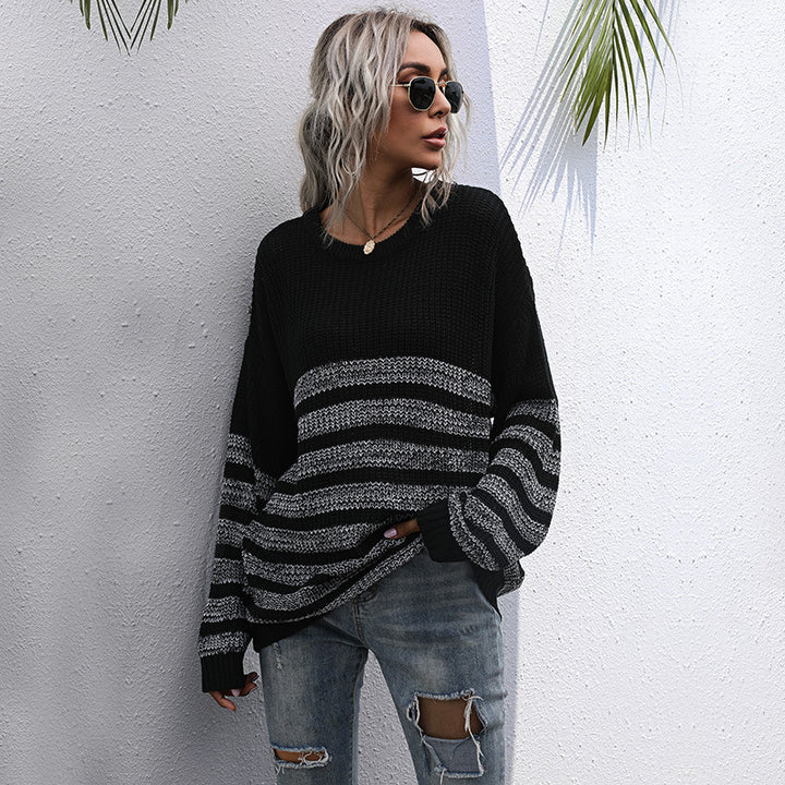 Damen Oversize-Feinstrickpullover mit Rundhalsausschnitt und gestreiftem Struktur‑Muster Echoarchiv
