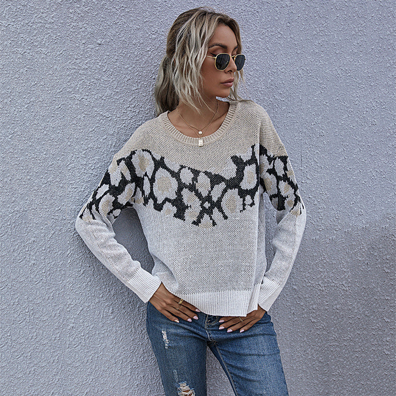 Damen Feinstrickpullover mit Intarsienmuster, Rundhals und lässiger Oversize-Passform Echoarchiv