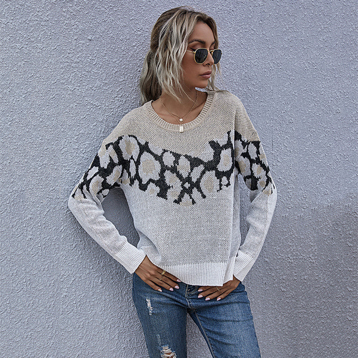 Damen Feinstrickpullover mit Intarsienmuster, Rundhals und lässiger Oversize-Passform Echoarchiv