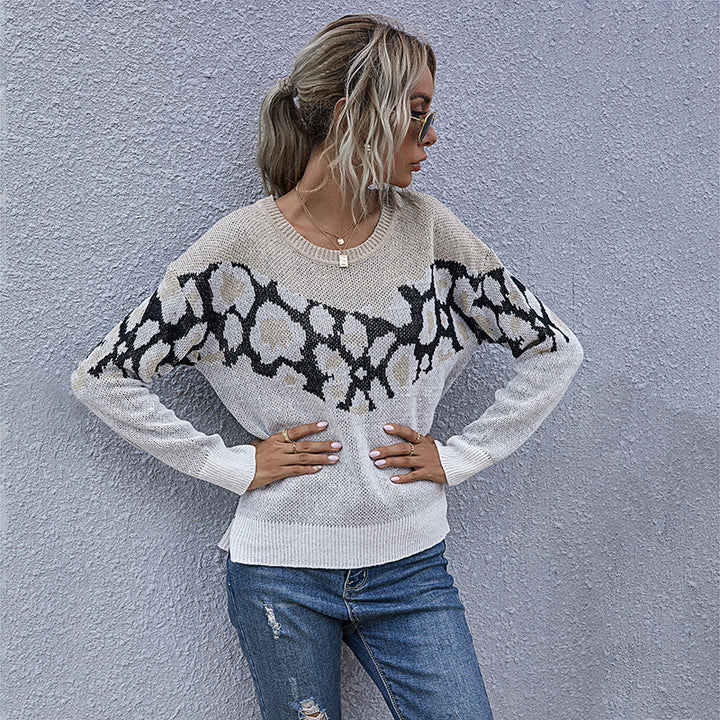 Damen Feinstrickpullover mit Intarsienmuster, Rundhals und lässiger Oversize-Passform Echoarchiv