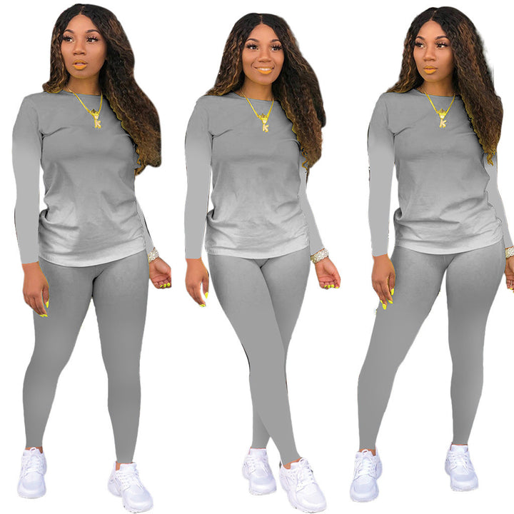 Damen Sportliches zweiteiliges Set mit Langarm-Ombre-Shirt und Highwaist-Leggings – Orélia