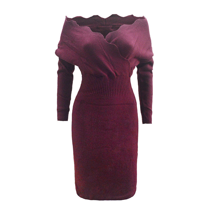 Damen Figurbetontes Strick-Midikleid mit Carmen‑Ausschnitt, tailliertem Rippbund & langen Ärmeln Echoarchiv