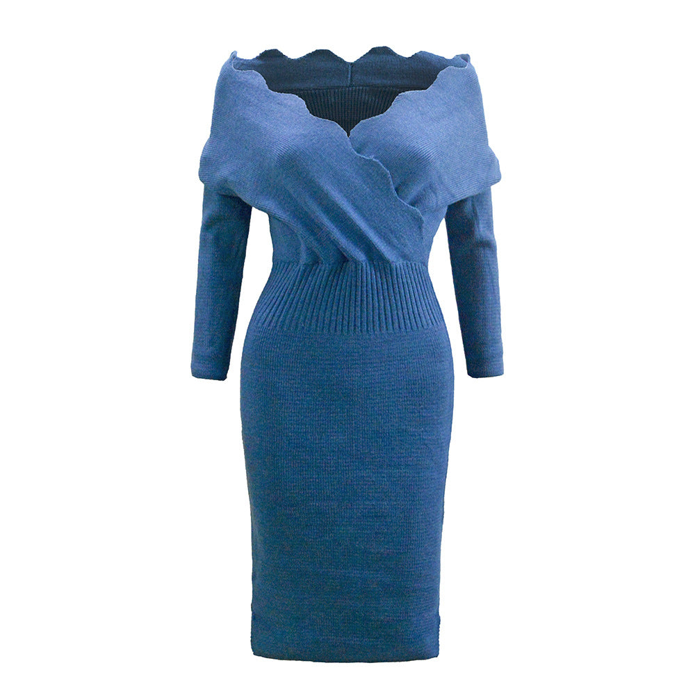Damen Figurbetontes Strick-Midikleid mit Carmen‑Ausschnitt, tailliertem Rippbund & langen Ärmeln Echoarchiv