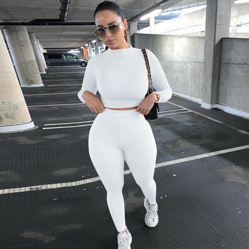 Damen Figurbetontes Sport-Zweiteiler-Set mit Langarm-Crop-Top und hochtaillierten Leggings – Orélia