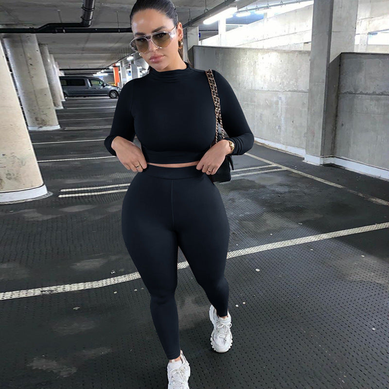 Damen Figurbetontes Sport-Zweiteiler-Set mit Langarm-Crop-Top und hochtaillierten Leggings – Orélia