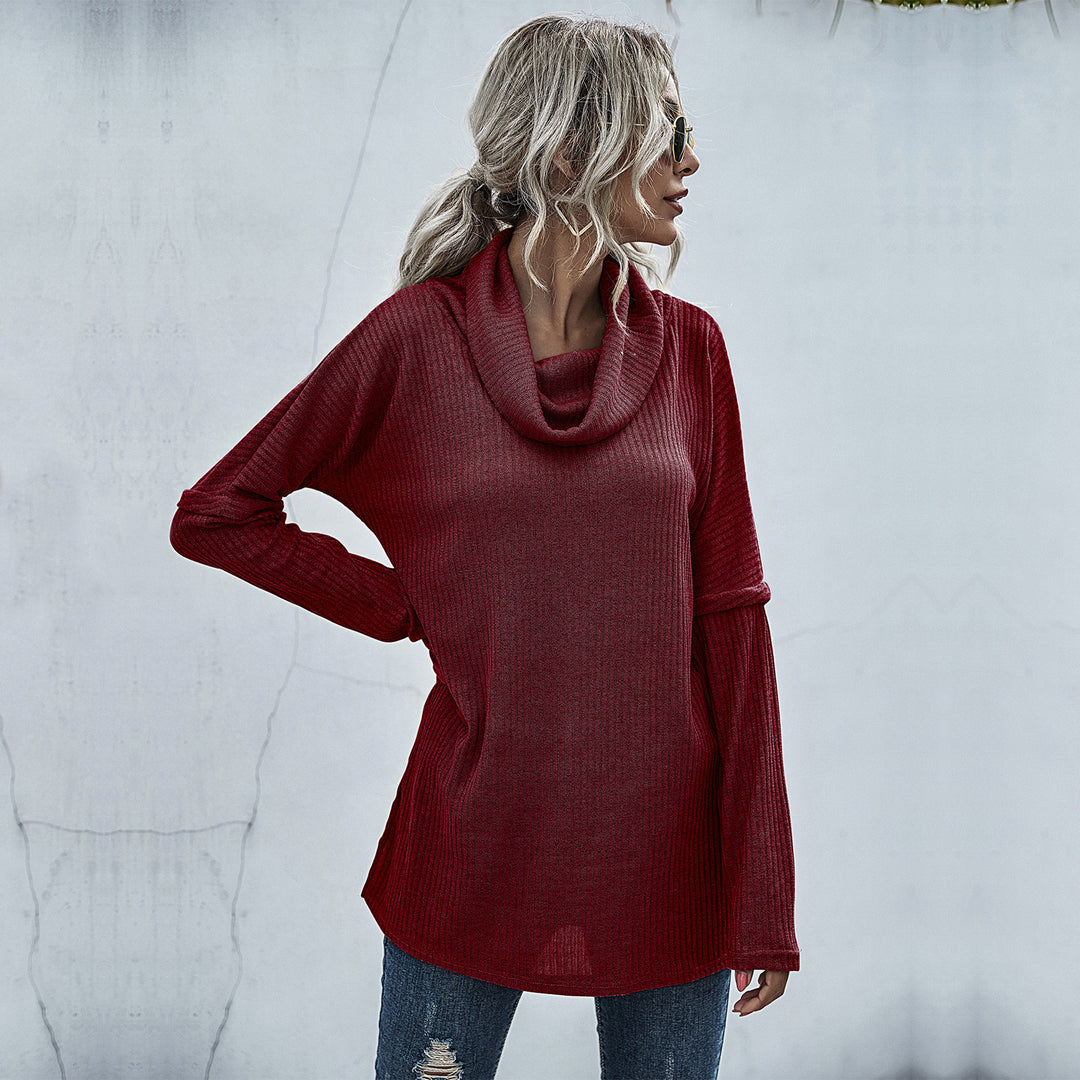 Damen Gerippter Feinstrick-Longsleeve mit Rollkragen, Seitenschlitzen und verlängertem Rückenteil – Mavelle
