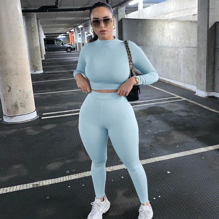 Damen Figurbetontes Sport-Zweiteiler-Set mit Langarm-Crop-Top und hochtaillierten Leggings – Orélia