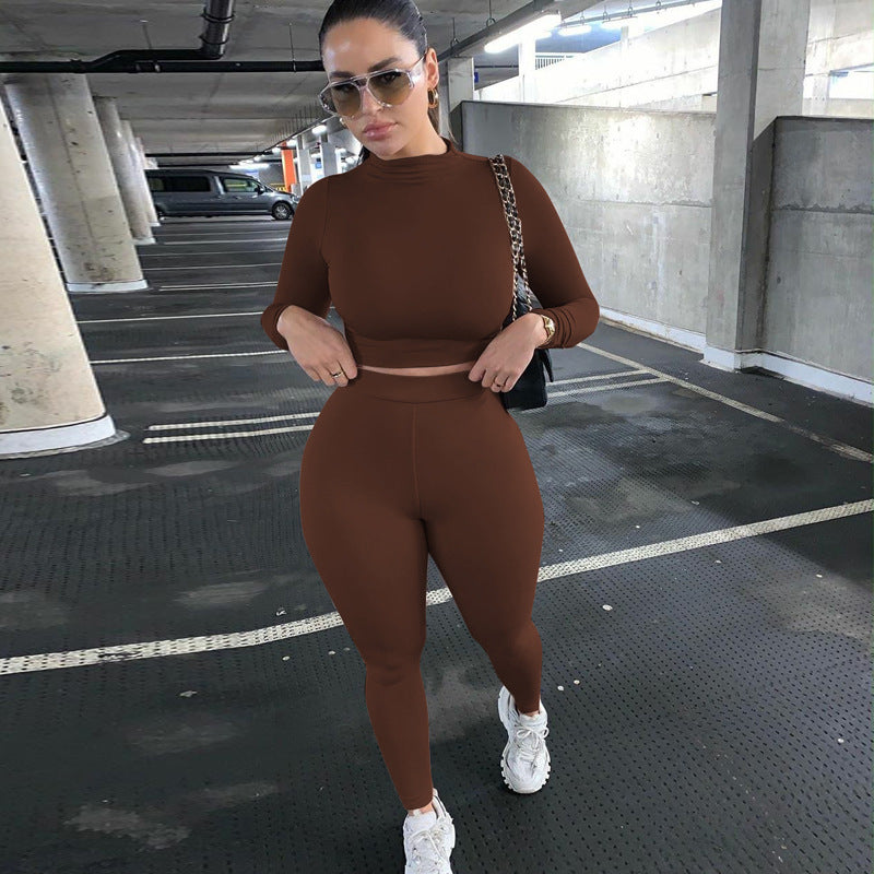 Damen Figurbetontes Sport-Zweiteiler-Set mit Langarm-Crop-Top und hochtaillierten Leggings – Orélia