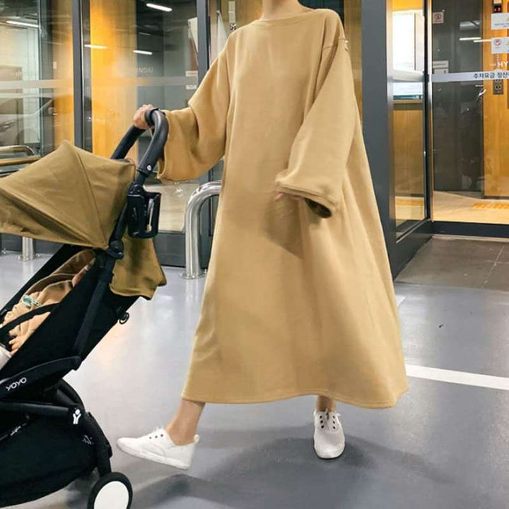 Damen Oversize-Sweatkleid mit Ballonärmeln und Maxi-Länge – Valéora