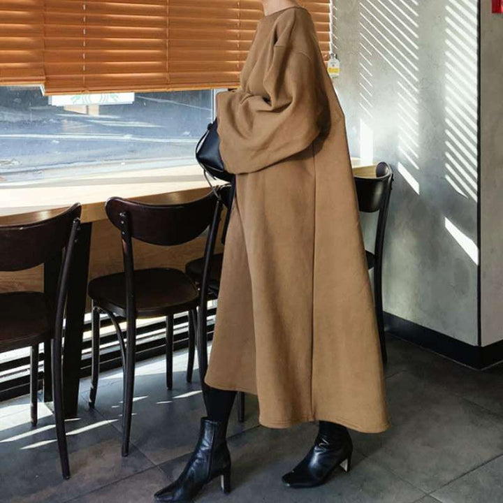 Damen Oversize-Sweatkleid mit Ballonärmeln und Maxi-Länge – Valéora
