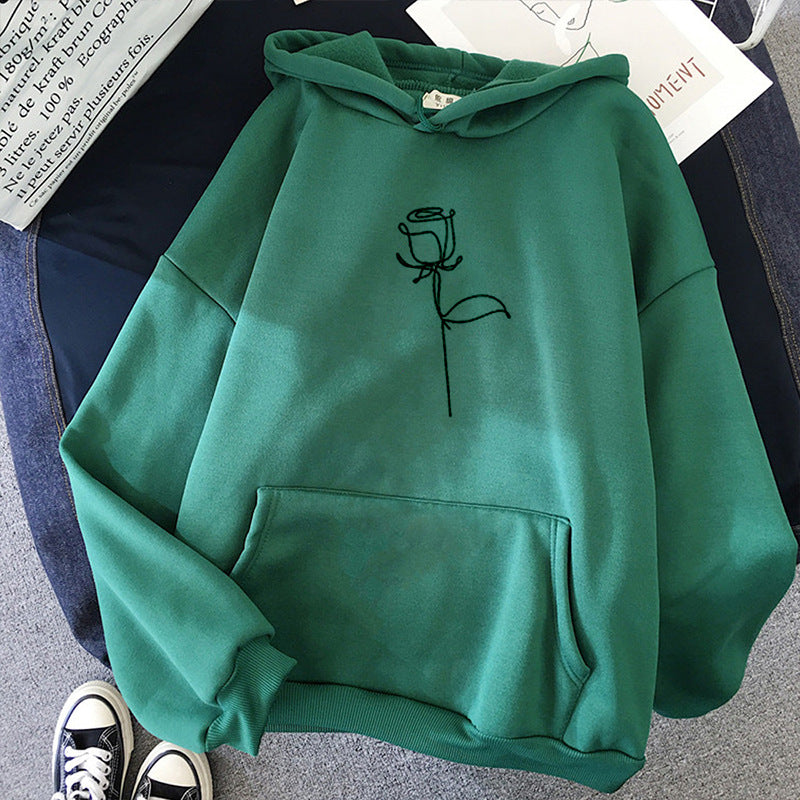 Unisex Kapuzenpullover mit minimalistischer Rosenlinien-Illustration, Kängurutasche und angerautem Innenfutter – Auréline