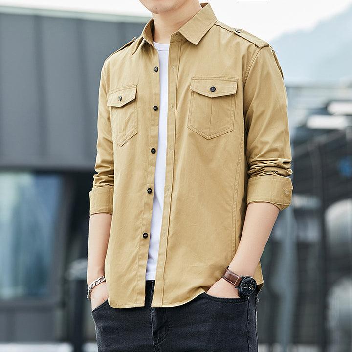 Herren Leichtes Military-inspiriertes Overshirt mit Epauletten und Brustpattentaschen Echoarchiv