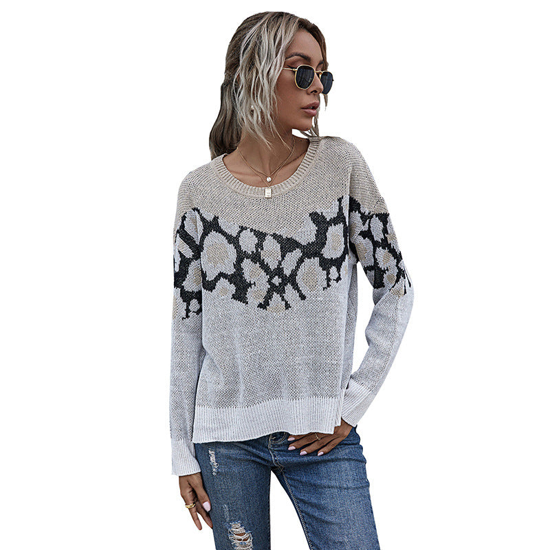 Damen Feinstrickpullover mit Intarsienmuster, Rundhals und lässiger Oversize-Passform Echoarchiv