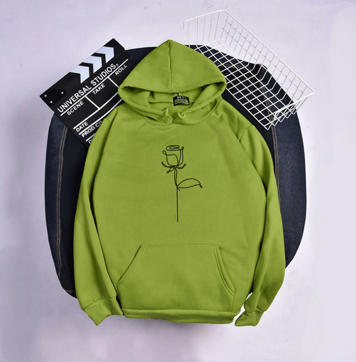 Unisex Kapuzenpullover mit minimalistischer Rosenlinien-Illustration, Kängurutasche und angerautem Innenfutter – Auréline