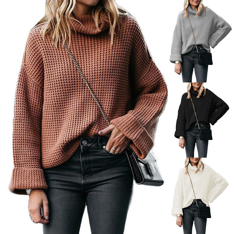 Damen nan grobstrick Rollkragenpullover mit weitem Oversize-Schnitt und Umschlagärmeln Echo Archiv