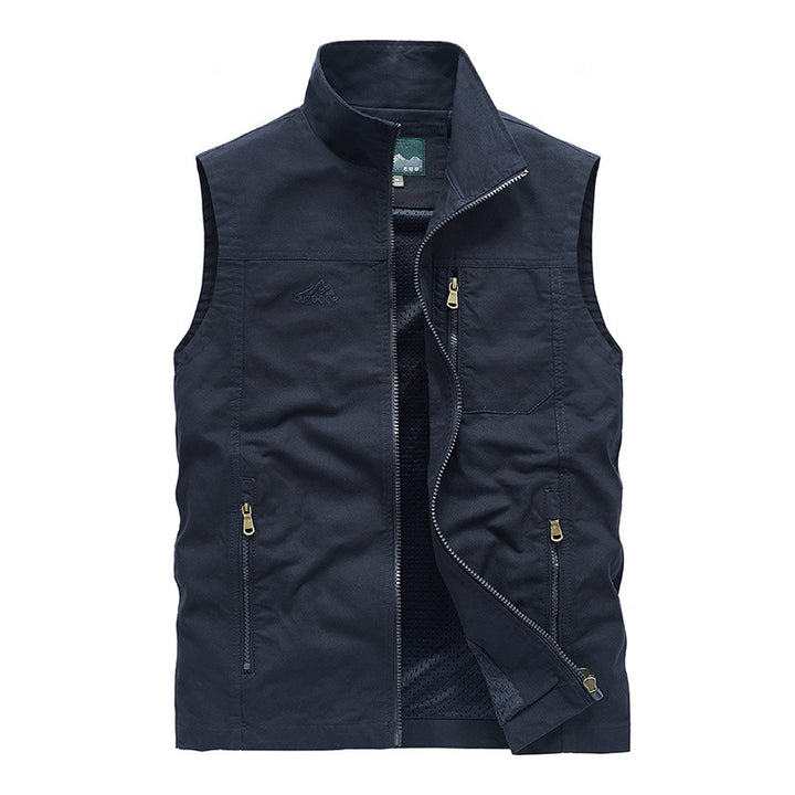 Herren Ärmellose leichte Canvas-Utility-Weste mit atmungsaktivem Mesh-Futter, windabweisender Front und mehreren Reißverschlusstaschen Echoarchiv