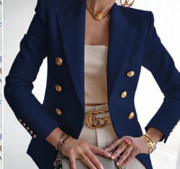 Damen nan taillierter Doppelreiher-Blazer mit strukturierten Schultern und goldenen Metallknöpfen Echo Archiv