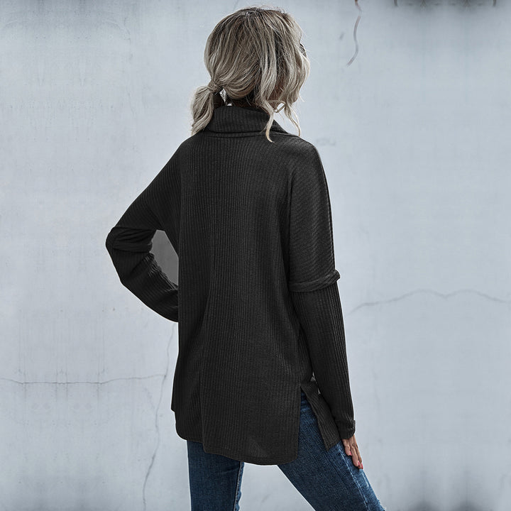 Damen Gerippter Feinstrick-Longsleeve mit Rollkragen, Seitenschlitzen und verlängertem Rückenteil – Mavelle