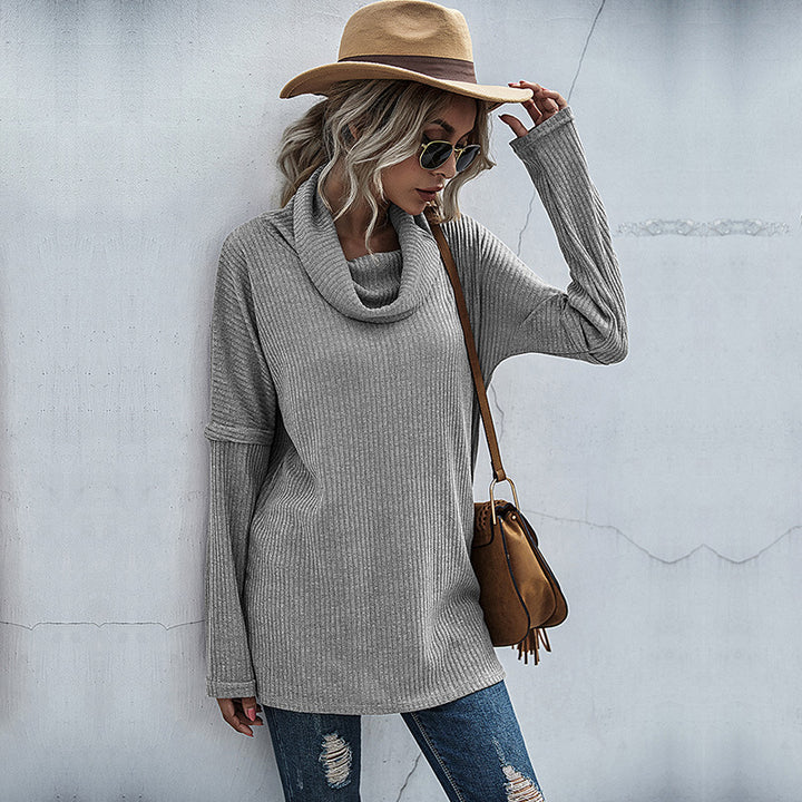 Damen Gerippter Feinstrick-Longsleeve mit Rollkragen, Seitenschlitzen und verlängertem Rückenteil – Mavelle