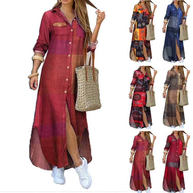 Damen nan langes Hemdkleid mit floralem Muster und seitlichem Schlitz Echo Archiv
