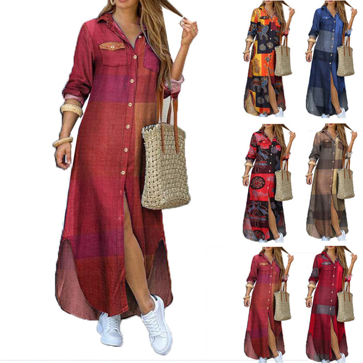 Damen nan langes Hemdkleid mit floralem Muster und seitlichem Schlitz Echo Archiv