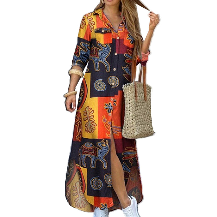 Damen nan langes Hemdkleid mit floralem Muster und seitlichem Schlitz Echo Archiv