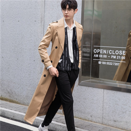 Herren Lange taillierte Trenchcoat-Jacke mit Reißärmeltasche, Wind- und Wasserabweisend Echoarchiv