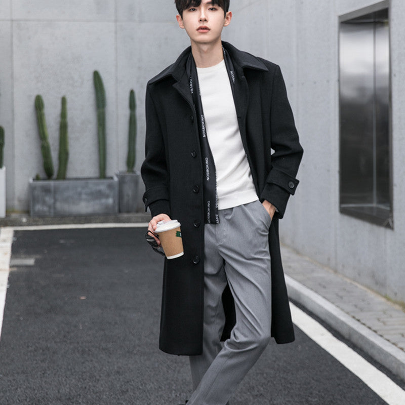 Herren Longcoat aus Wollmix mit verdeckter Knopfleiste Taillengürtel und klassischem Revers Echoarchiv