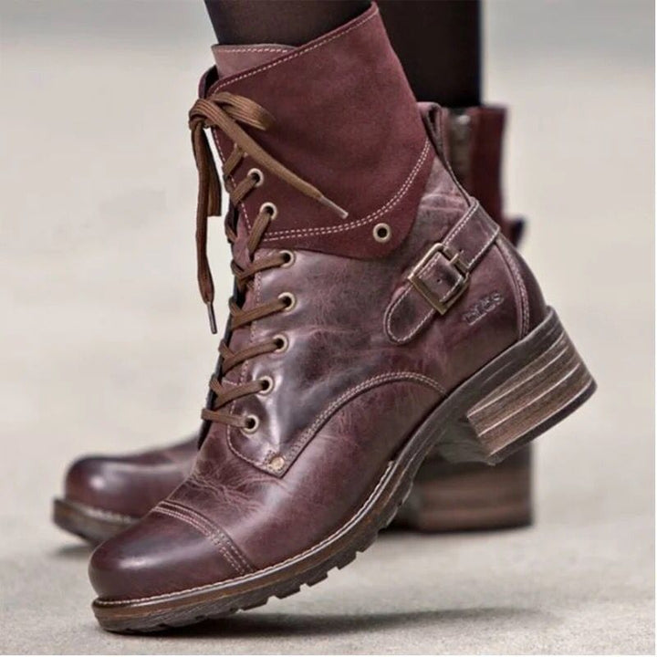 Damen nan knöchelhohe Schnürstiefel mit Velourskragen, dekorativer Schnalle und dämpfender Profilsohle Echo Archiv