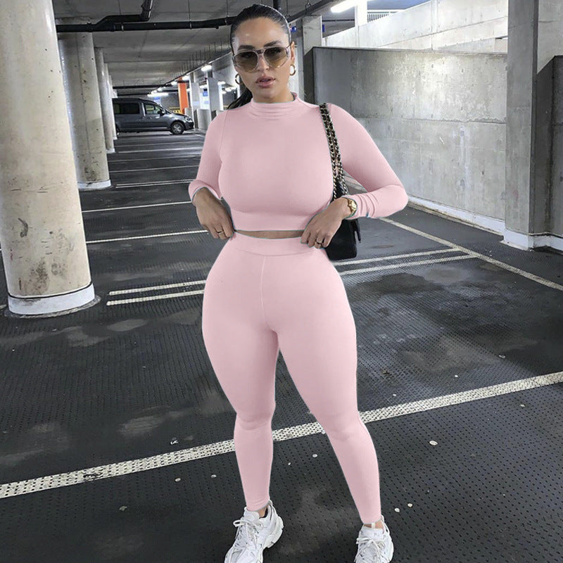 Damen Figurbetontes Sport-Zweiteiler-Set mit Langarm-Crop-Top und hochtaillierten Leggings – Orélia