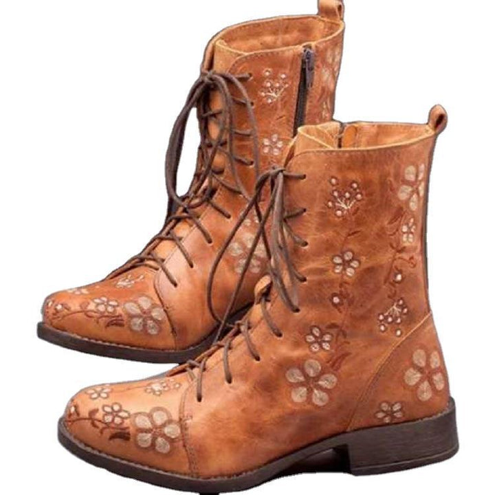 Damen bestickte Combat-Stiefelette mit floralem Stickmotiv, seitlicher Reißverschluss und gepolstertem Komfortfußbett Echo Archiv